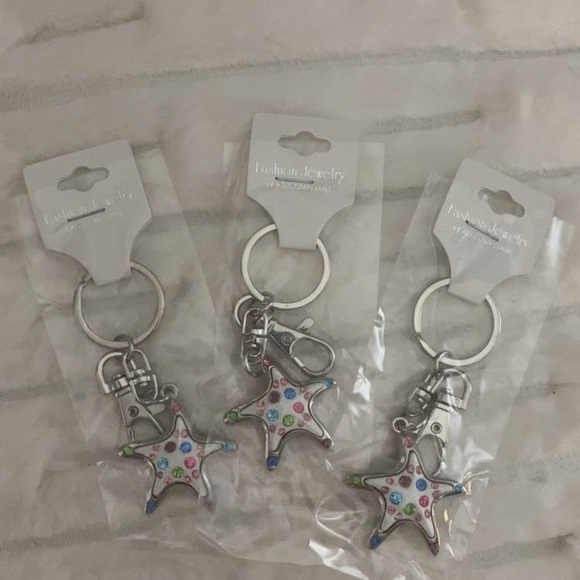 3 Colorful Starfish Keychain Set or bag charm- new in plastic- you get all 3 - Picture 3 of 6